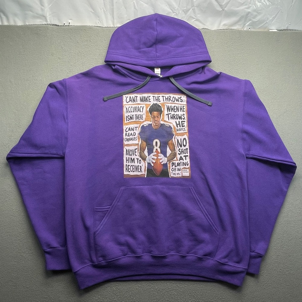 Lamar Jackson Ravens Quote Hoodie Purple NFL Graphic Pullover Large Baltimore QB